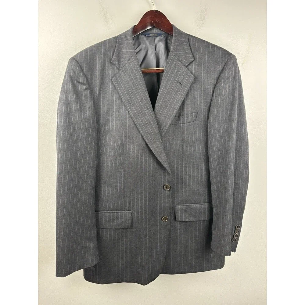 Vintage Brooks Brothers Dark Gray Wool Pin Stripe Suit, 43R, 34x28 Pants READ.